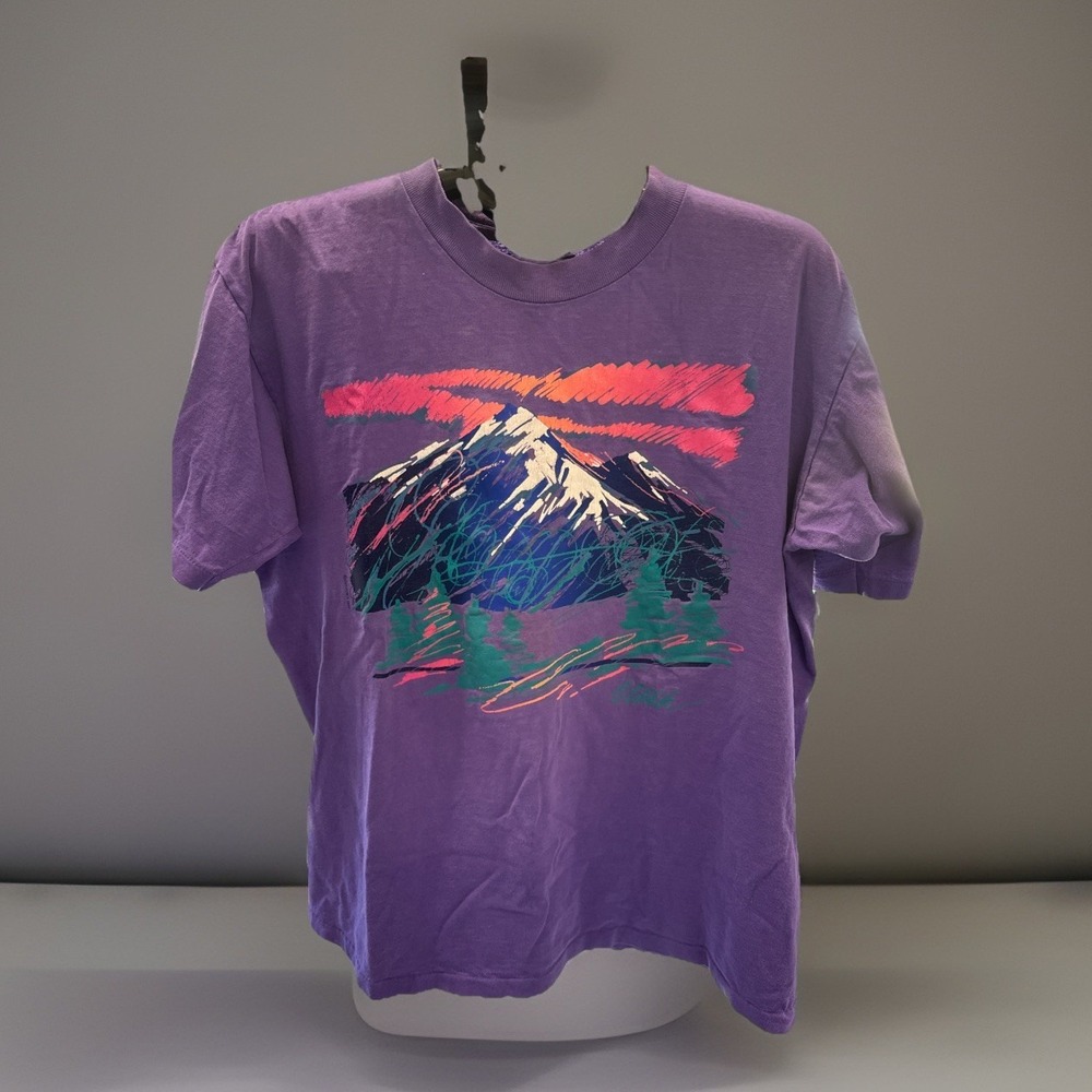 Vintage 90s Tshirt Size L Mountains Colorado Purple Neons Men's Single Stitch